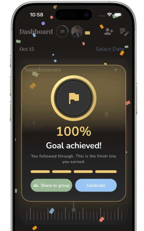 Radiant mobile app goal achievement celebration