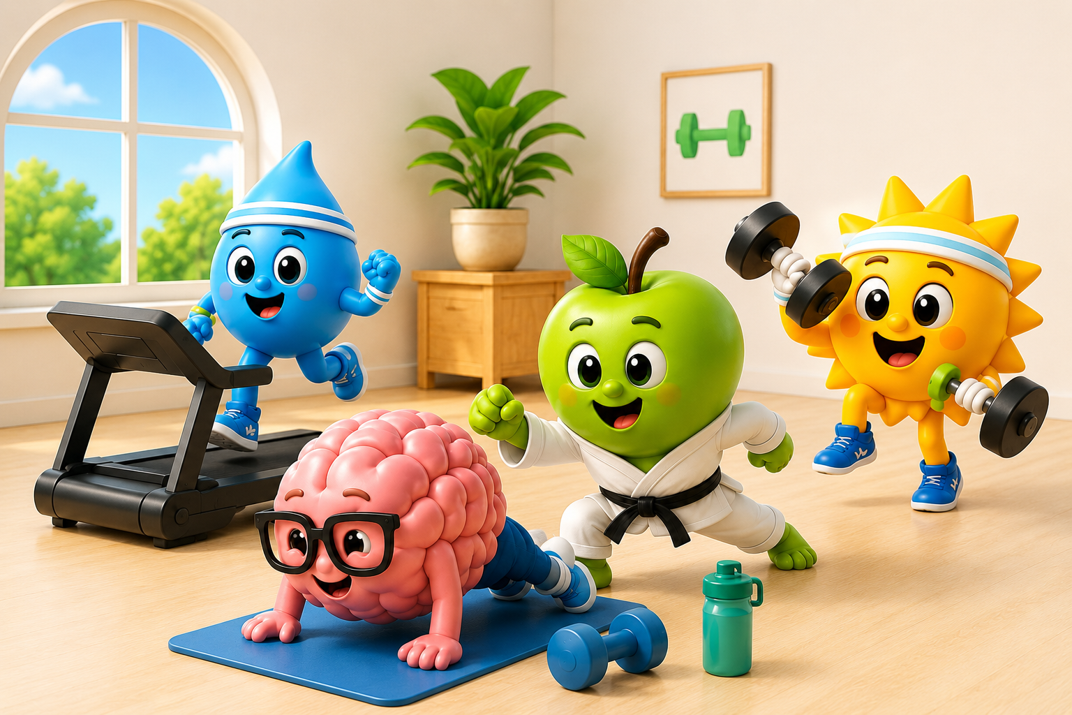Radiant characters working out together