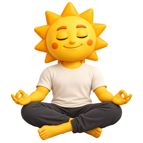 Friendly sun character meditating calmly