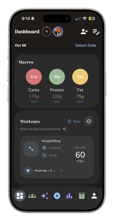 Radiant mobile app dashboard for tracking health metrics