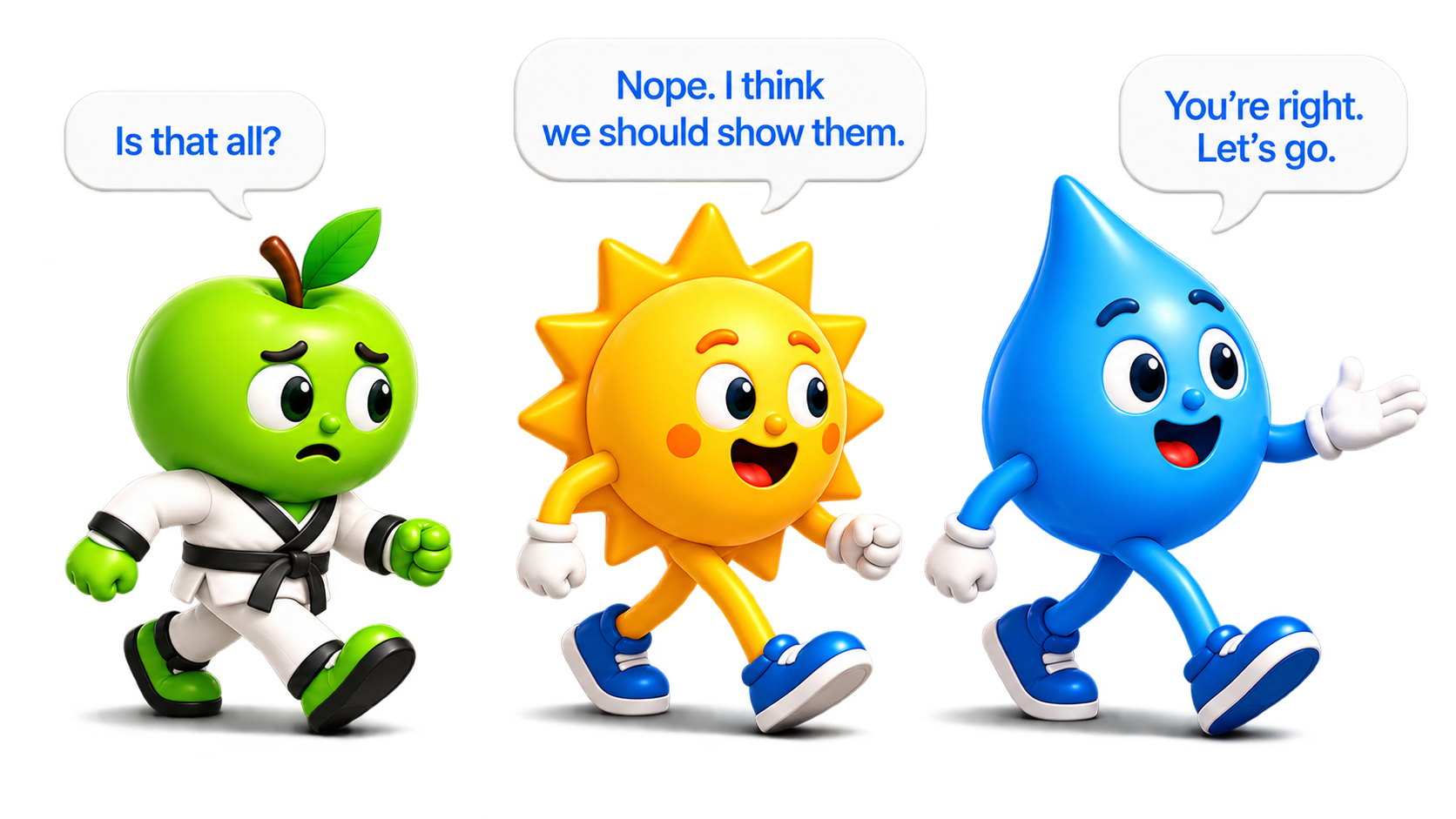 Radiant characters walking together with speech bubbles
