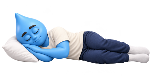 Friendly water character sleeping peacefully on a pillow